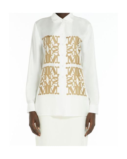 Max Mara White Logo Printed Long-Sleeved Shirt