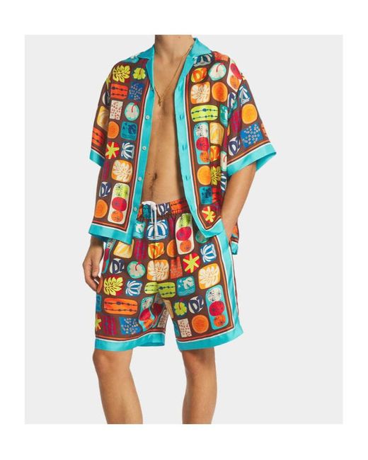 DSquared² Blue Summer Lovers Drop Shoulder Bowling Shirt for men