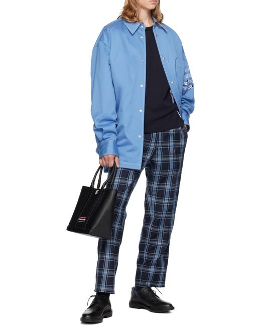 Thom Browne Blue Four-Bar Crewneck Sweatshirt for men