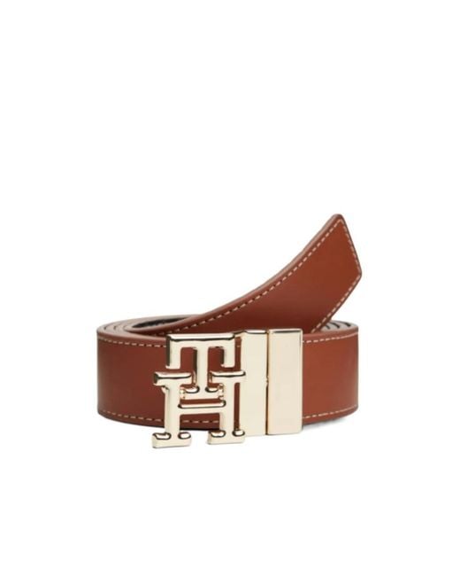 Tommy Hilfiger Brown Th Monogram Buckle Reversible Leather Belt