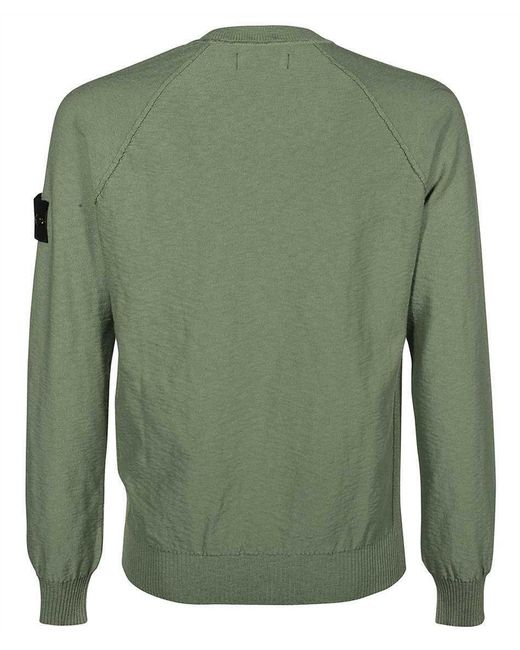 Stone Island Green Compass-Logo Cotton-Blend Jumper for men
