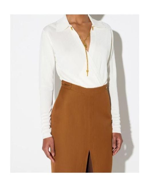 Elisabetta Franchi White Viscose Yarn Bodysuit With Jewel Chain