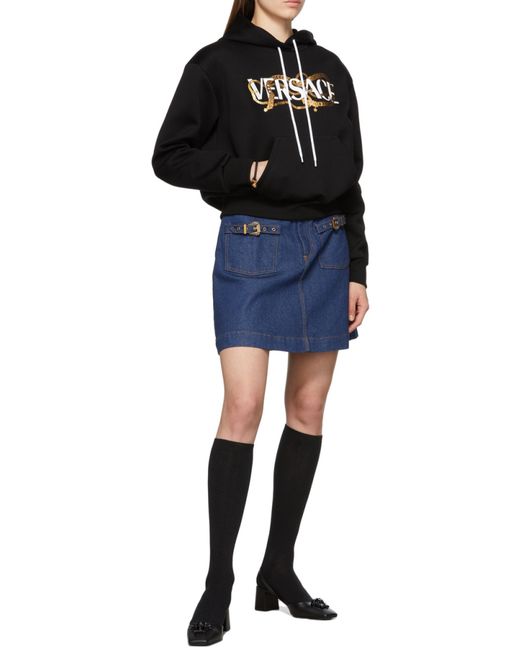 Versace Black Logo Print Drawstring Hoodie