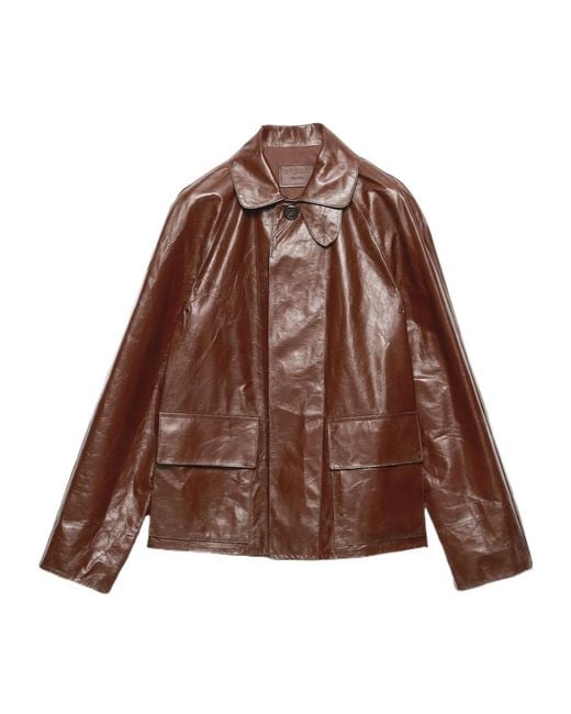 Prada Brown Vintage-Look Leather Blouson Jacket for men