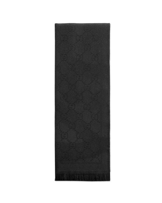 Gucci Gray Gg Jacquard Pattern Knitted Scarf