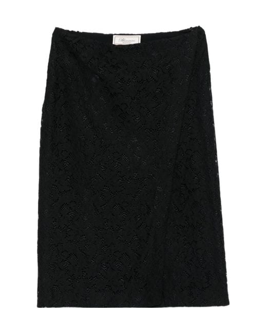 Blumarine Black Lace-Floral Midi Skirt