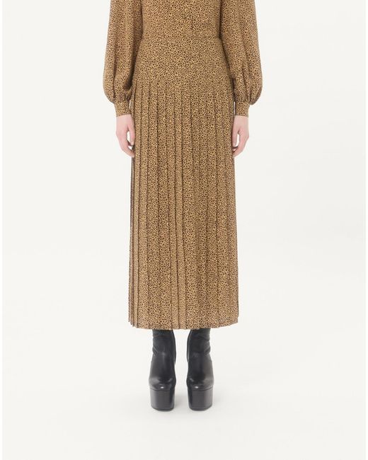 Valentino Natural Crepe De Chine Skirt With Fauve Eclat Micromacula Print