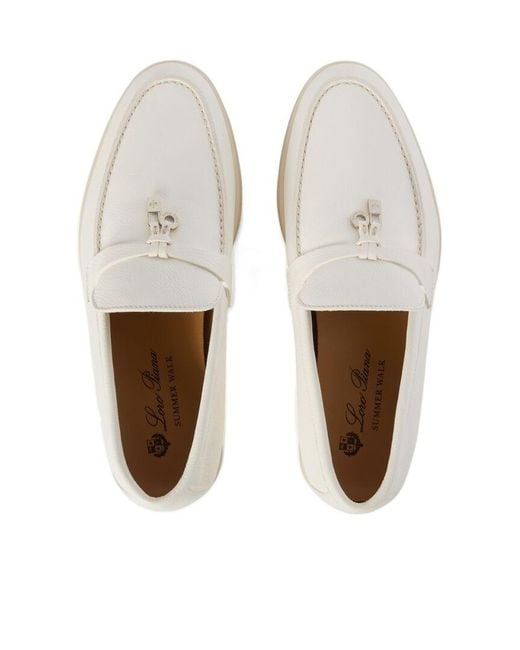 Loro Piana White Summer Charms Walk Round-Headed Stitching Loafers