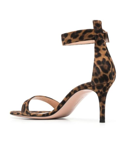 Gianvito Rossi Metallic Portofino Leopard Printed Ankle Strap Sandals