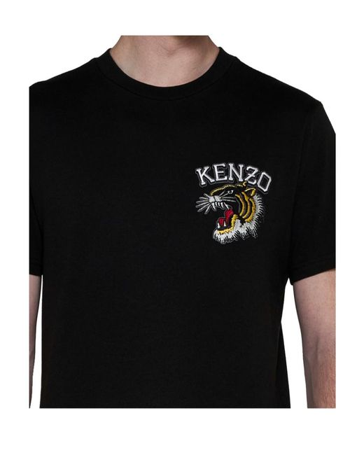 KENZO Black Tiger Embroidered Crewneck T-Shirt for men