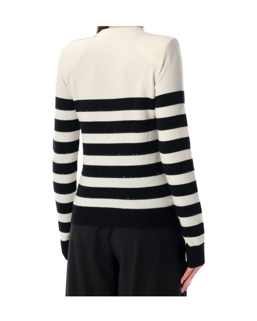 Balmain White Striped Buttoned Knit Jumper