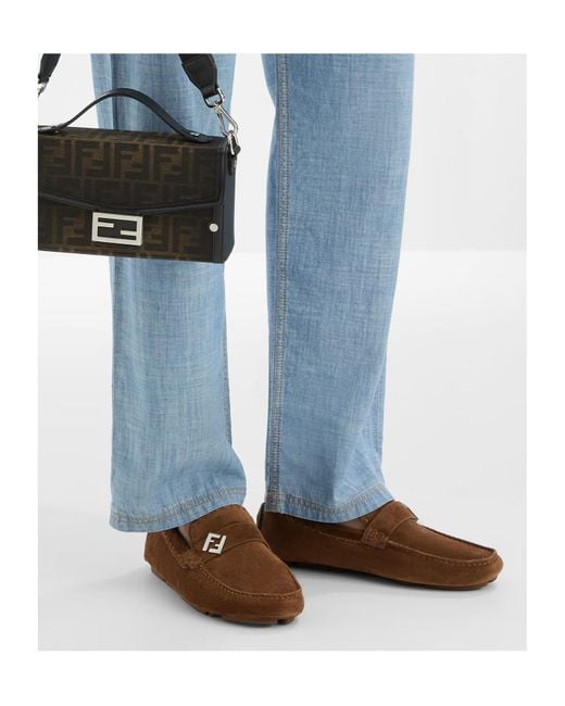 Fendi Brown Ff Drivers Slip-On Loafers for men