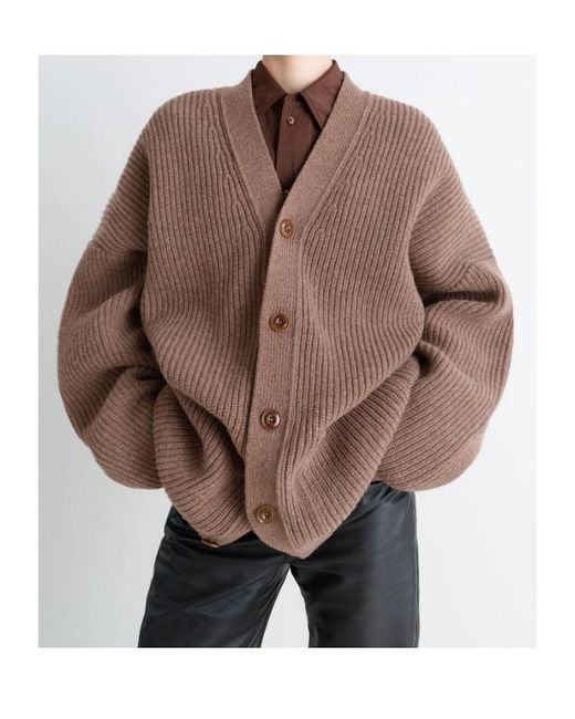 Lemaire Brown V-Neck Button-Up Cardigan for men