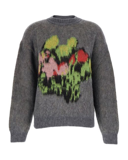 MSGM Gray Graphic Intarsia Knit Jumper