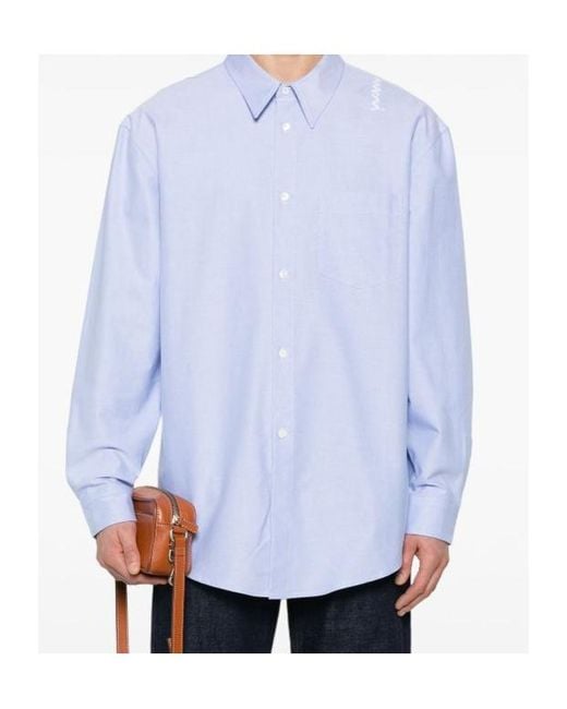 Marni White Logo Embroidered Oxford Shirt for men