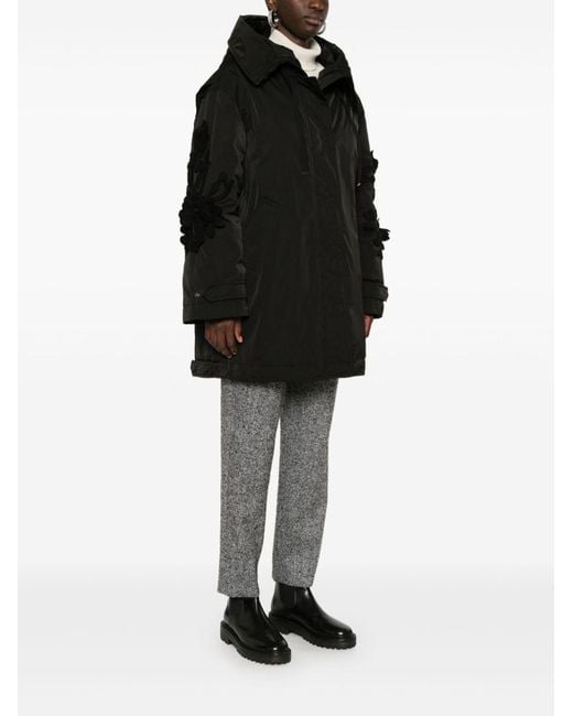 Ermanno Scervino Black Floral-Appliqué Puffer Jacket