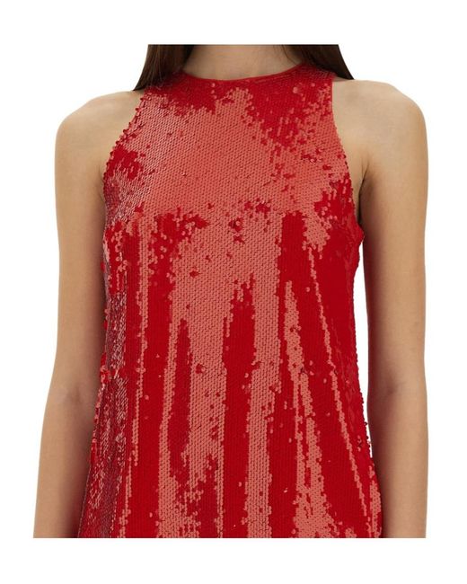 MSGM Red Sequined Crewneck Mini Dress