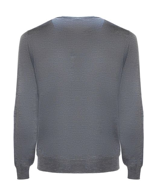 Fedeli Gray Ribbed Crew Neck Knitwear for men
