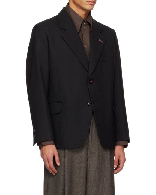 Maison Margiela Black Herringbone Single-Breasted Blazer for men