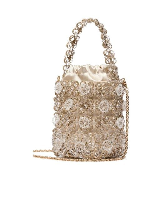 Marella White Small Bead-Embroidered Bucket Bag