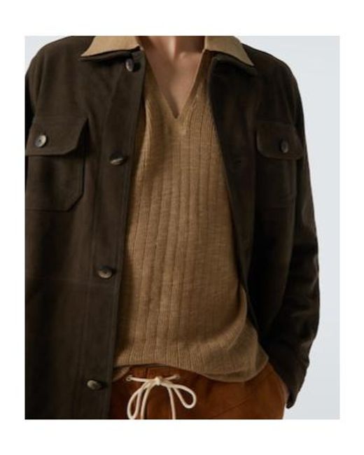 Frescobol Carioca Brown Ravi Suede Overshirt for men
