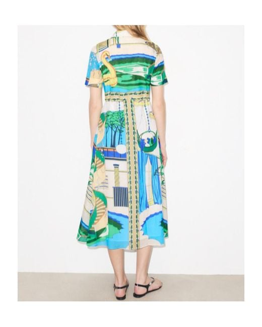 Tory Burch Blue Graphic-Print Midi Shirt Dress