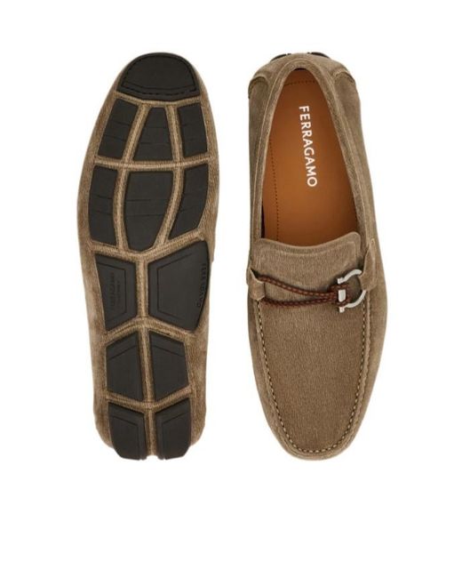 Ferragamo Brown Gancini Driver Loafer for men