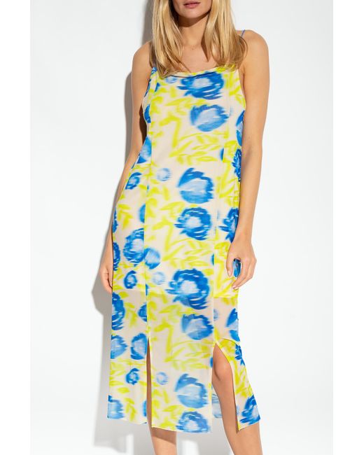 Ganni White Printed Mesh Slip Dress