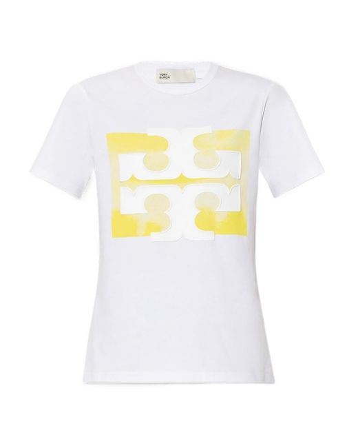 Tory Burch White Logo-Patch Cotton T-Shirt