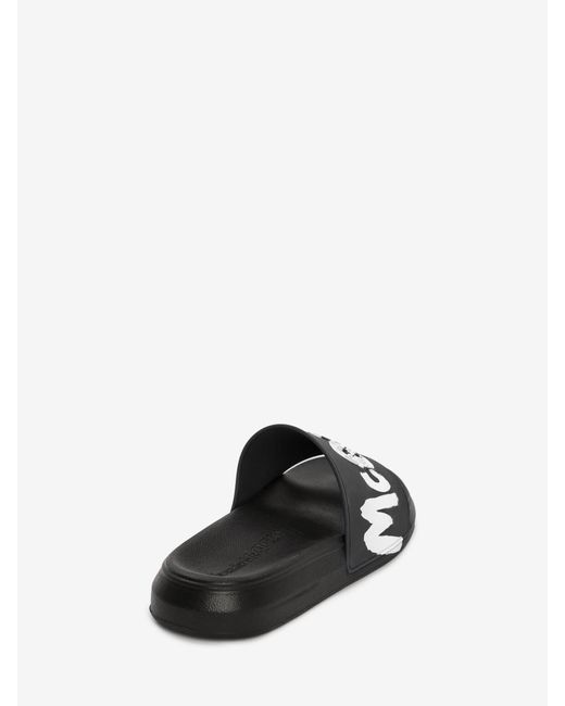 McQueen Black Grafitti Logo Printed Slip-On Slides for men