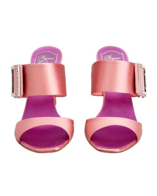 Roger Vivier Pink Trompette Satin Mules