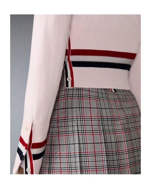 Thom Browne Pink Striped Shrunken Cardigan