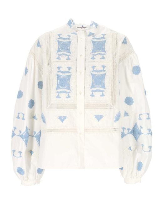 Ermanno Scervino White Embroidered Lace-Trim Blouse