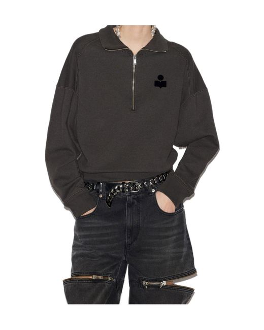 Isabel Marant Black Isabel Marant Étoile Ross Logo-Flocked Zip-Up Sweatshirt