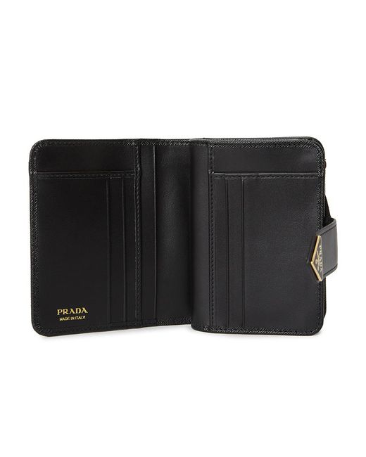 Prada Black Small Saffiano And Smooth Leather Wallet