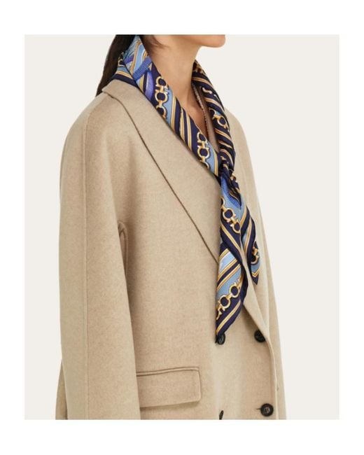 Ferragamo Blue Poised Leopards Print Silk Scarf
