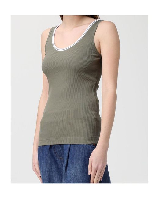 Brunello Cucinelli Green Ribbed Trim Top