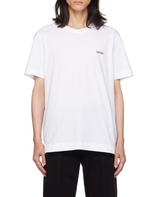 Zegna White Logo Embroidered Crewneck T-Shirt for men