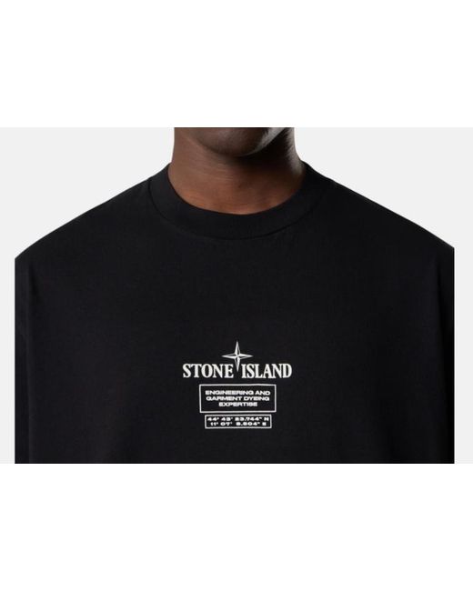 Stone Island Black Logo Printed Crewneck T-Shirt for men