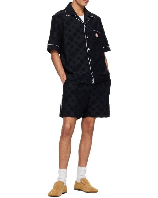 Casablanca Black Monogram Jacquard Drawstring Shorts for men
