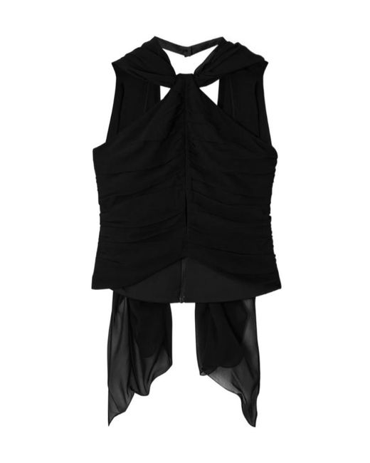 Posse Black Solene Scarf-Detailed Ruched Chiffon Halterneck Top