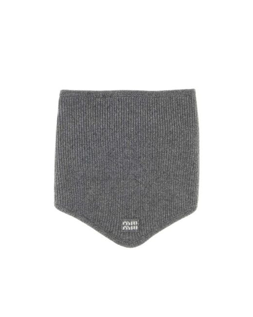 Miu Miu Gray Patch Knitted Scarf