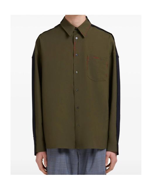 Marni Green Deep Tropical Wool Shirt With Contrast Back for men
