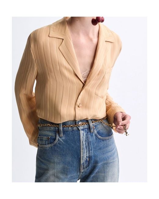 Saint Laurent Natural Striped Button-Up Pajama Top