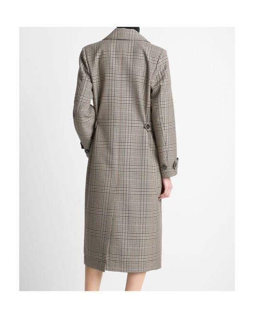 Vince Gray Embossed Plaid Wool Coat