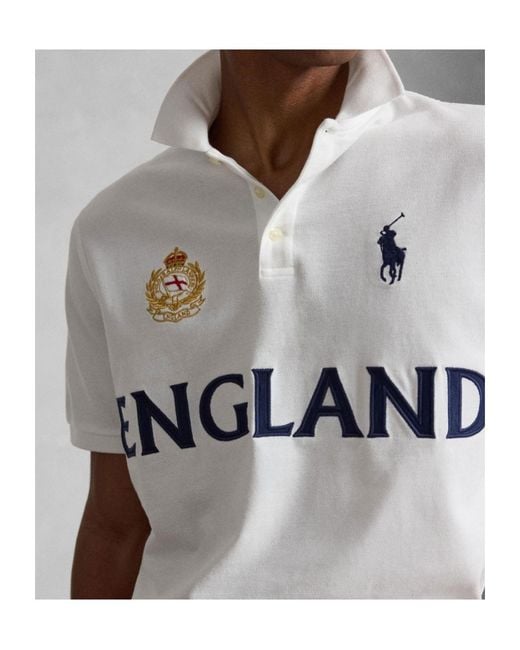 Polo Ralph Lauren White England Crest Short-Sleeved Polo Shirt for men
