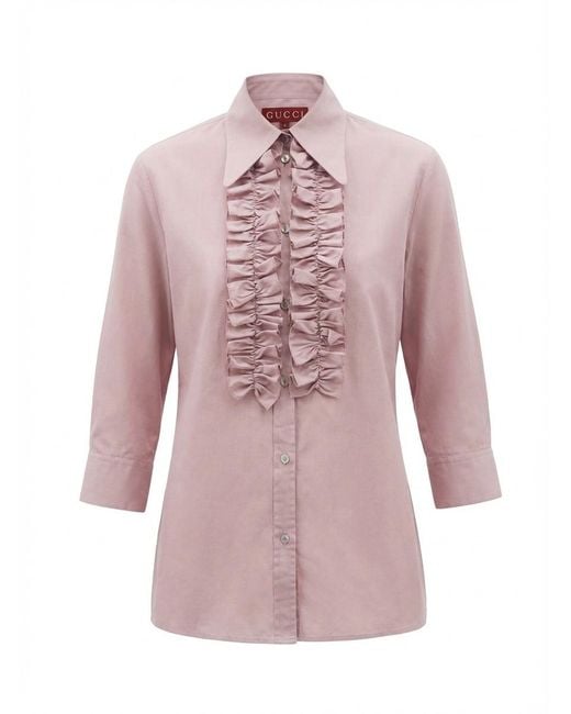 Gucci Pink Cotton Muslin Shirt With Ruffle Trim