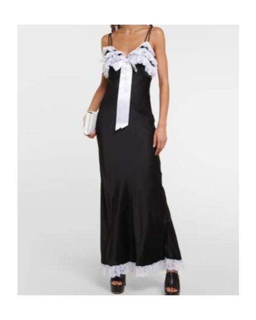 Rodarte Black Lace-Trimmed Silk Maxi Dress