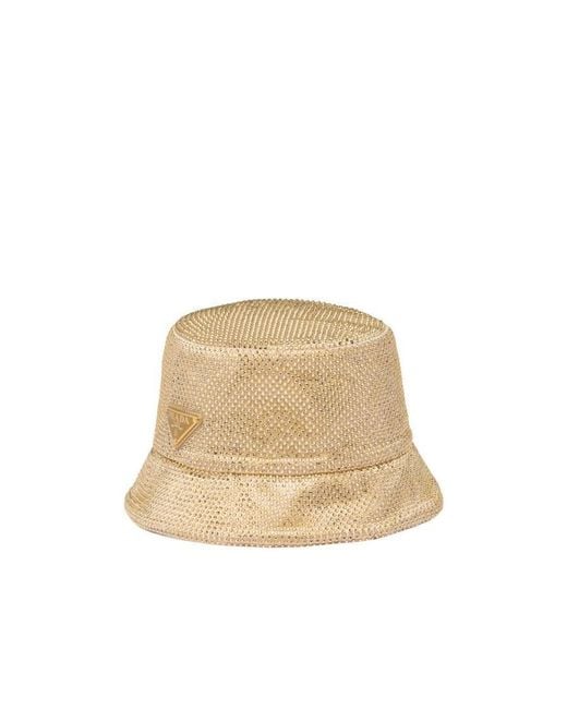 Prada Natural Satin Bucket Hat With Crystals