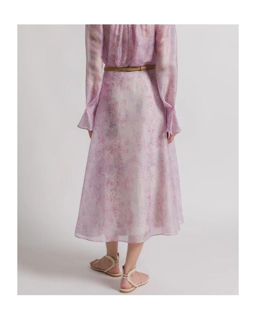Alberta Ferretti Pink Silk Organza Skirt With Floral Print